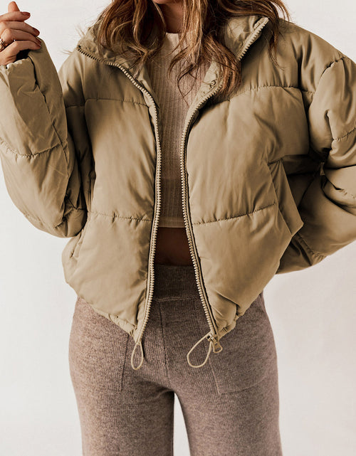 Load image into Gallery viewer, Zip Up Collared Neck Long Sleeve Winter Coat
