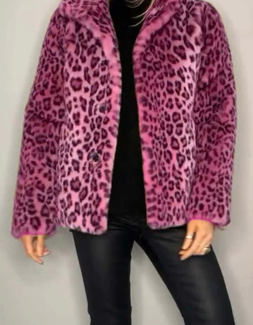 Load image into Gallery viewer, Full Size Leopard Furry Collared Neck Long Sleeve Coat
