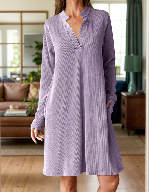 Load image into Gallery viewer, Notched Long Sleeve Mini Dress with Pockets
