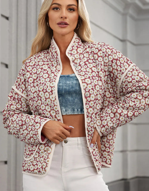 Load image into Gallery viewer, Floral Snap Down Mock Neck Coat
