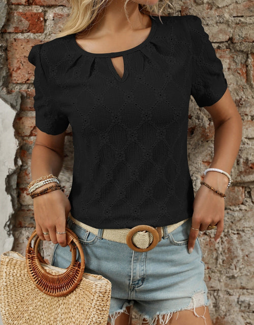 Load image into Gallery viewer, Eyelet Round Neck Short Sleeve Top
