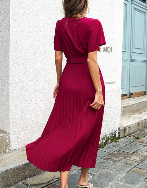 Load image into Gallery viewer, Flutter Sleeve Belted Surplice Midi Dress
