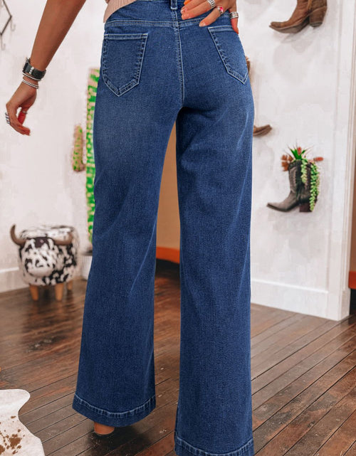 Load image into Gallery viewer, Front Pocket Patch High Waisted Wide Leg Jeans
