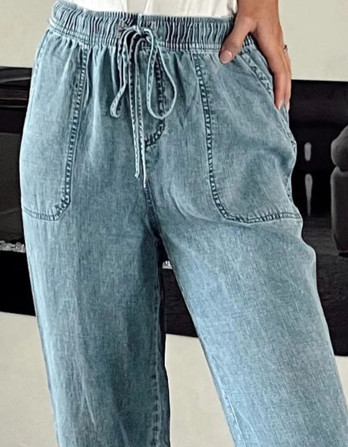 Load image into Gallery viewer, Drawstring High Waist Jeans with Pockets
