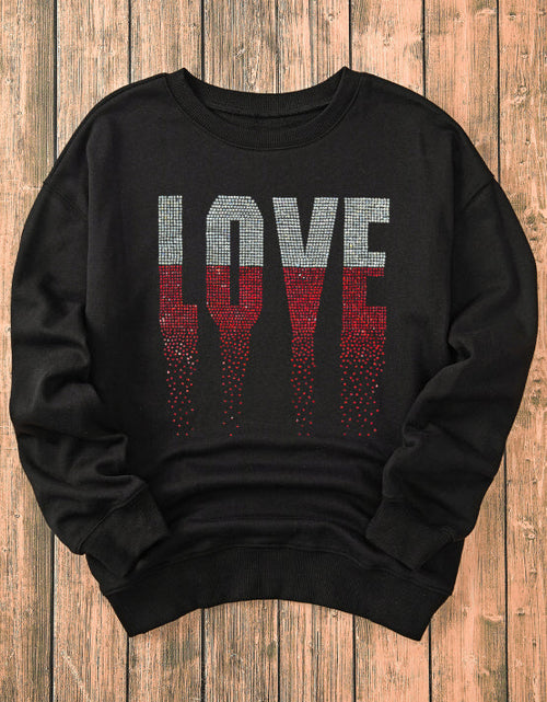 Load image into Gallery viewer, Rhinestone LOVE Round Neck Long Sleeve Sweatshirt
