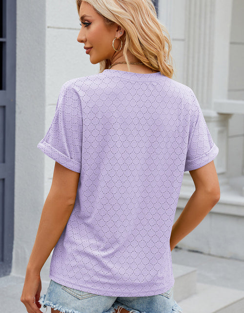Load image into Gallery viewer, Eyelet Notched Short Sleeve T-Shirt
