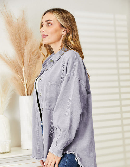Load image into Gallery viewer, Distressed Raw Hem Denim Jacket
