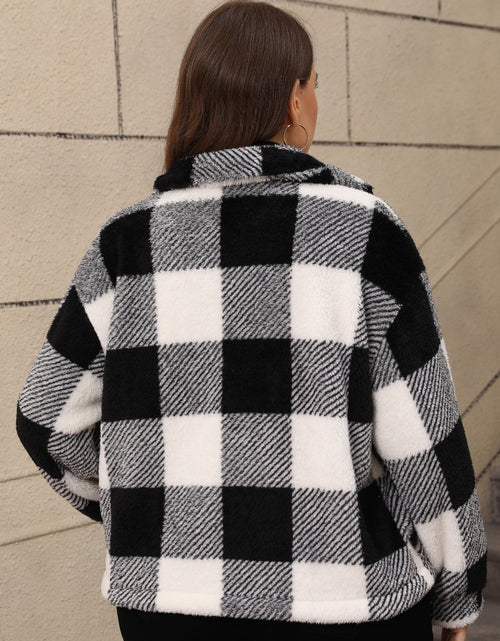 Load image into Gallery viewer, Plus Size Pocketed Plaid Collared Neck Jacket
