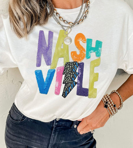 Lightening NASHVILLE Sequin Round Neck T-Shirt