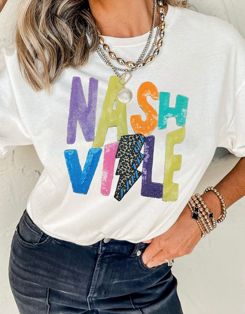 Load image into Gallery viewer, Lightening NASHVILLE Sequin Round Neck T-Shirt
