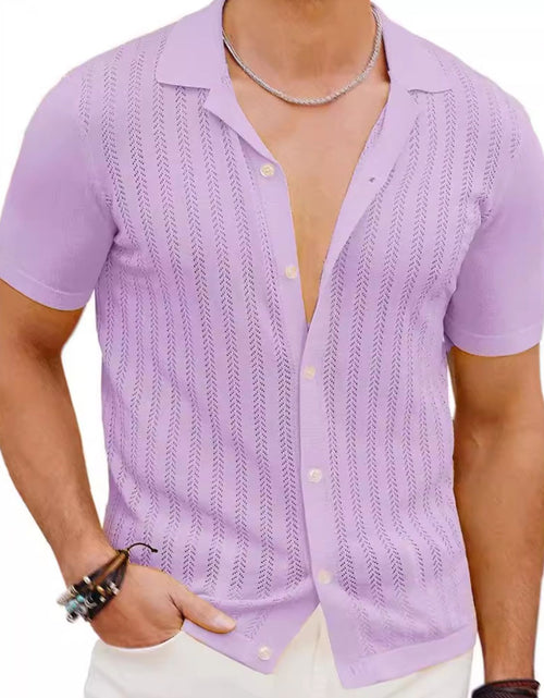 Load image into Gallery viewer, Men's Full Size Openwork Button Down Short Sleeve Shirt Plus Size
