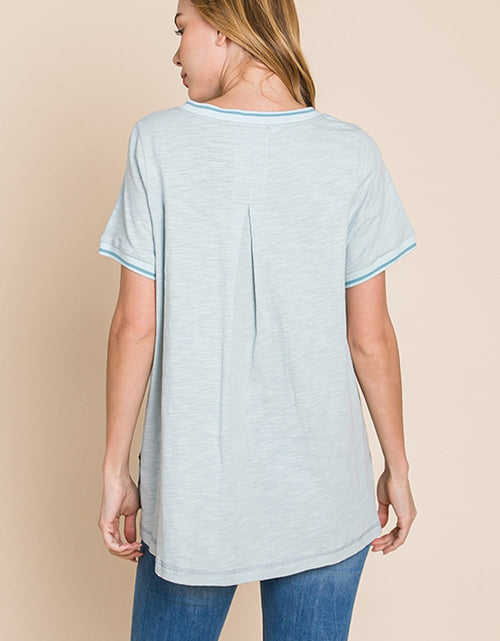 Load image into Gallery viewer, Cotton Bleu by Nu Lab Contrast Trim Short Sleeve Slit T-Shirt
