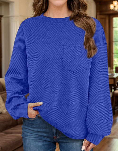 Load image into Gallery viewer, Full Size Texture Round Neck Long Sleeve Sweatshirt
