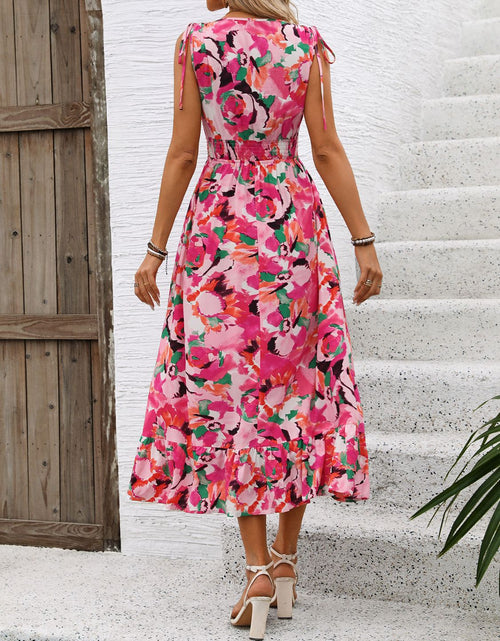 Load image into Gallery viewer, Perfee Ruffled Smocked Printed Sleeveless Dress
