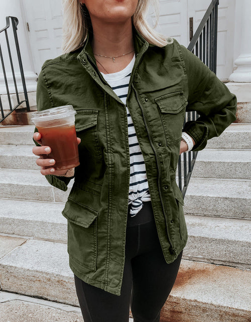 Load image into Gallery viewer, Pocketed Long Sleeve Zip Up Jacket
