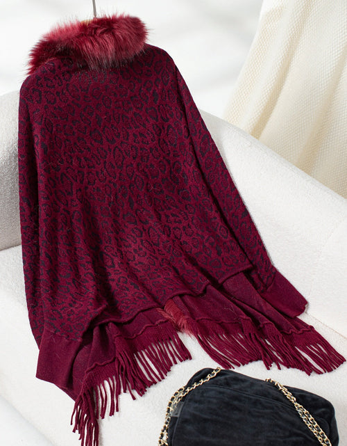Load image into Gallery viewer, Fringe Leopard Open Front Long Sleeve Poncho
