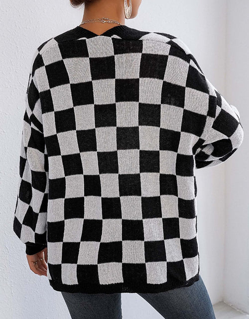 Load image into Gallery viewer, Checkered Open Front Long Sleeve Cardigan
