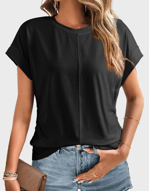 Load image into Gallery viewer, Ruched Round Neck Short Sleeve T-Shirt
