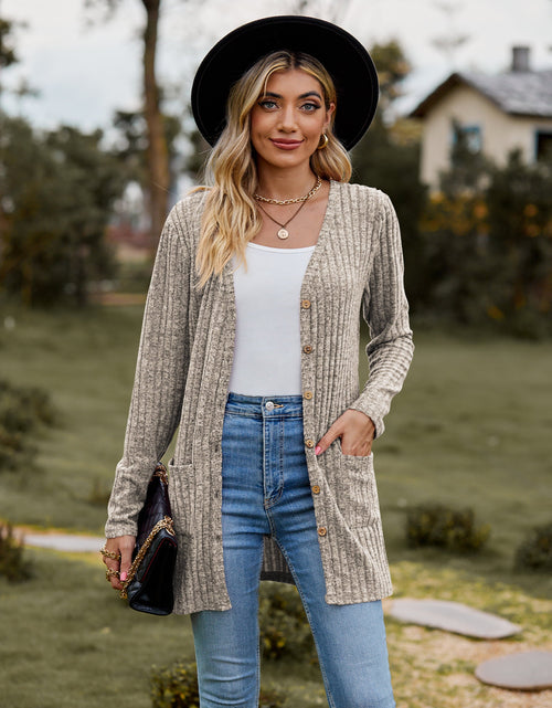 Load image into Gallery viewer, Ribbed Button-Up Cardigan with Pockets
