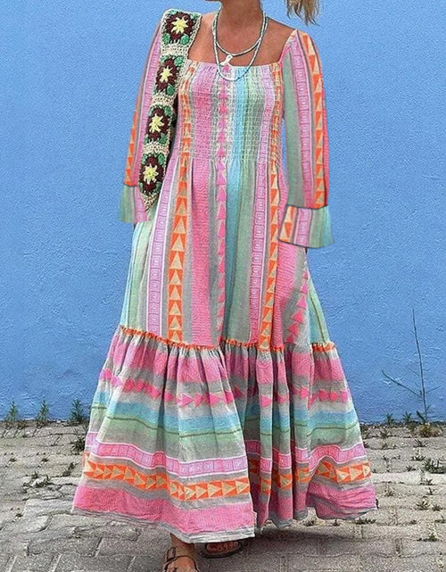 Load image into Gallery viewer, Ruffled Striped Long Sleeve Dress
