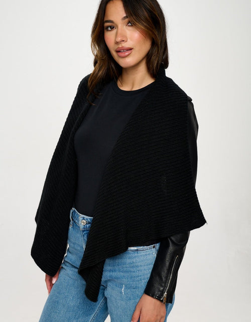 Load image into Gallery viewer, Coalition LA Knit Collared Faux Leather Crop Jacket
