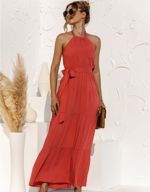 Load image into Gallery viewer, Halter Neck Tie Waist Tiered Maxi Dress
