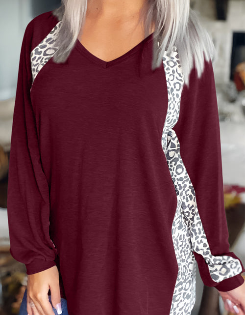 Load image into Gallery viewer, Full Size Leopard V-Neck Long Sleeve T-Shirt
