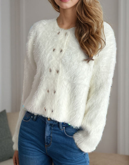 Load image into Gallery viewer, Heart Button Round Neck Cardigan

