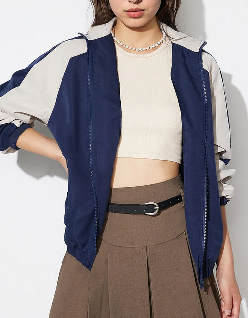 Load image into Gallery viewer, Contrast Zip Up Collared Neck Long Sleeve Jacket
