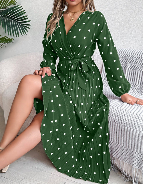 Load image into Gallery viewer, Tied Polka Dot Long Sleeve Midi Dress
