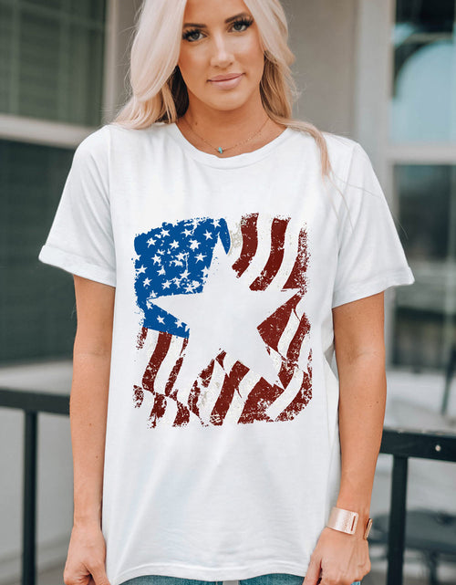 Load image into Gallery viewer, US Flag Graphic Round Neck Tee
