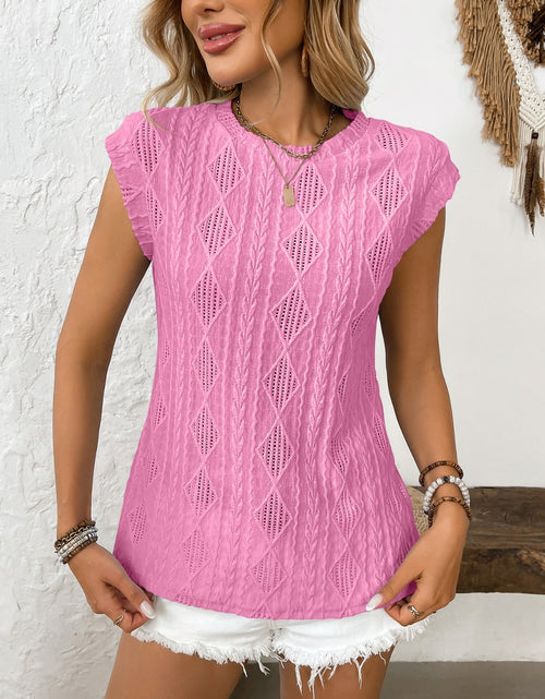 Load image into Gallery viewer, Eyelet Round Neck Cap Sleeve Top
