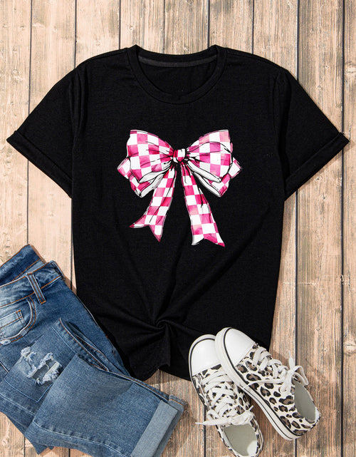 Load image into Gallery viewer, Bow Graphic Round Neck Short Sleeve T-Shirt
