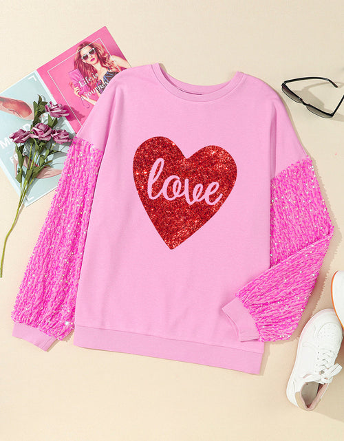 Load image into Gallery viewer, LOVE Heart Sequin Dropped Shoulder Sweatshirt
