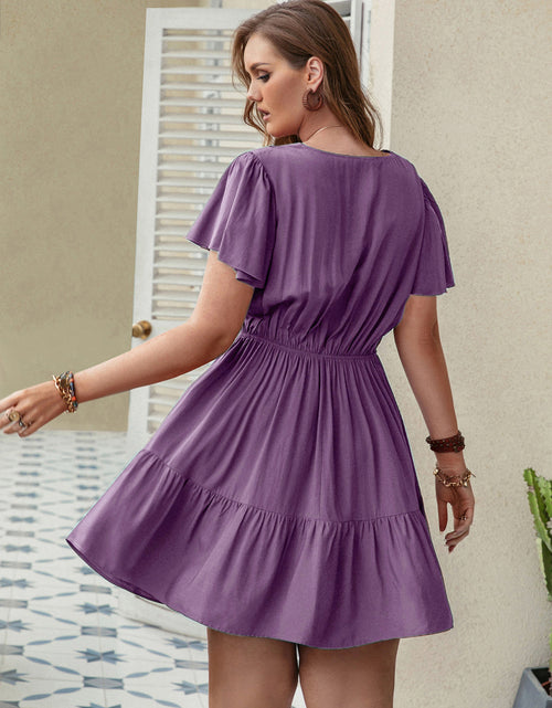 Load image into Gallery viewer, Plus Size Ruffle Hem V-Neck Short Sleeve Dress
