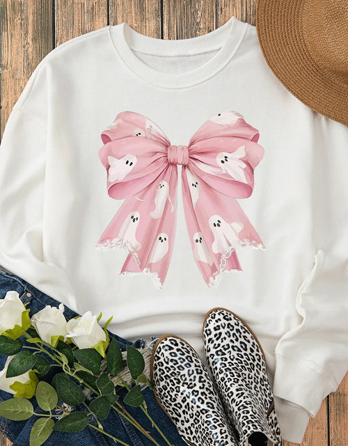 Load image into Gallery viewer, Bow Round Neck Long Sleeve Sweatshirt
