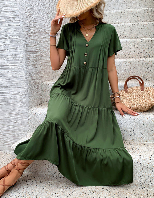 Load image into Gallery viewer, Perfee Tiered Notched Short Sleeve Midi Dress
