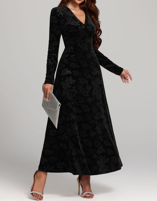 Load image into Gallery viewer, Rose Print V-Neck Long Sleeve Dress
