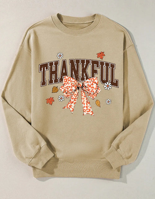 Load image into Gallery viewer, THANKFUL Bow Round Neck Long Sleeve Sweatshirt
