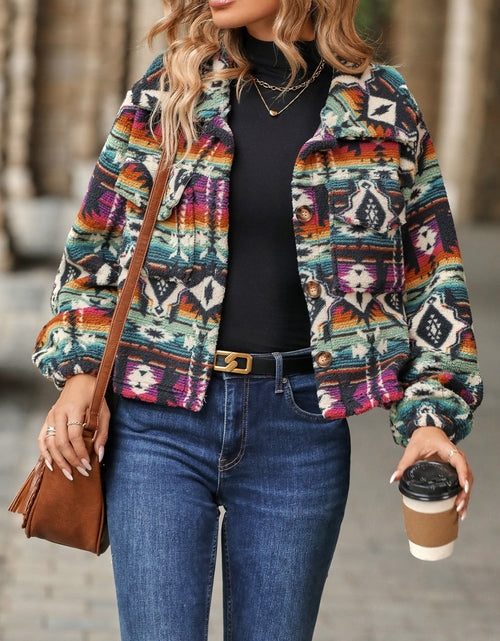Load image into Gallery viewer, Geometric Dropped Shoulder Balloon Sleeve Outerwear
