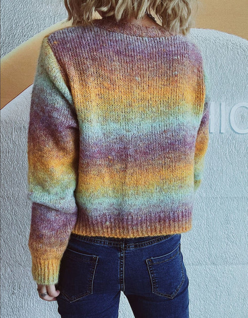 Load image into Gallery viewer, Gradient Heart Shape Button V-Neck Cardigan
