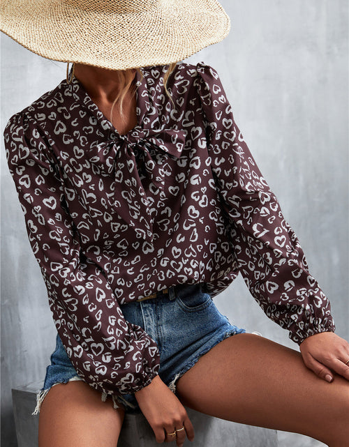 Load image into Gallery viewer, Printed Tie Neck Puff Sleeve Blouse
