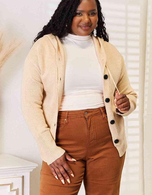 Load image into Gallery viewer, Woven Right Button-Down Long Sleeve Hooded Sweater
