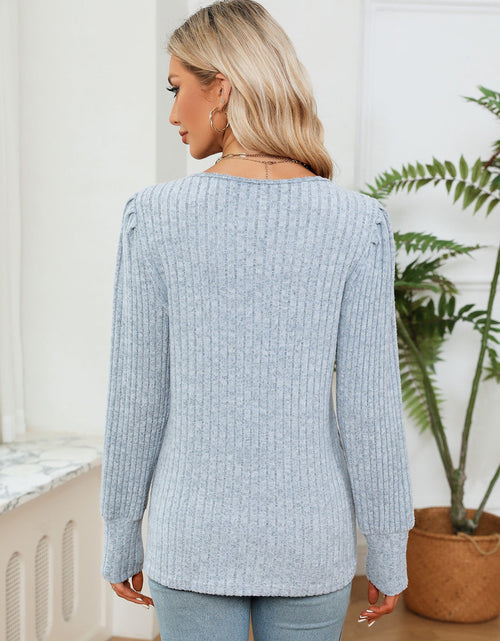 Load image into Gallery viewer, Lace Detail V-Neck Ribbed Blouse
