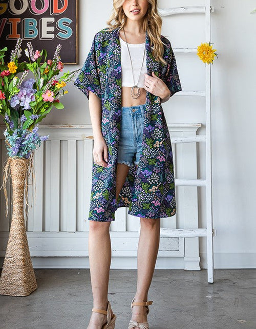 Load image into Gallery viewer, Heimish Full Size Half Sleeve Floral Open Cardigan Plus Size
