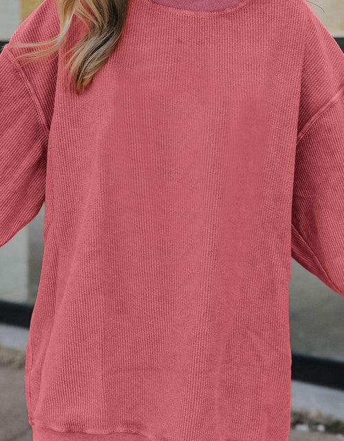 Load image into Gallery viewer, Ribbed Round Neck Drop Shoulder Sweatshirt
