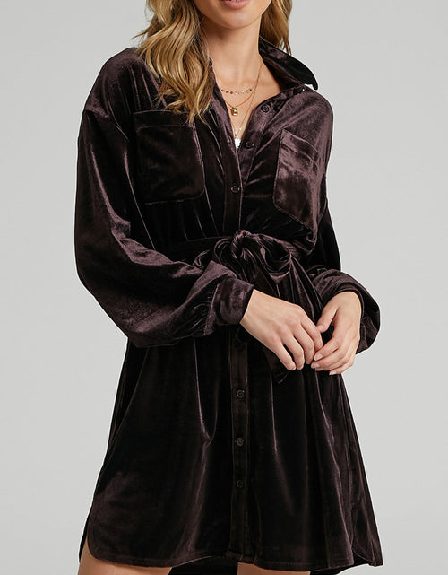Load image into Gallery viewer, Collared Neck Button Down Long Sleeve Mini Dress
