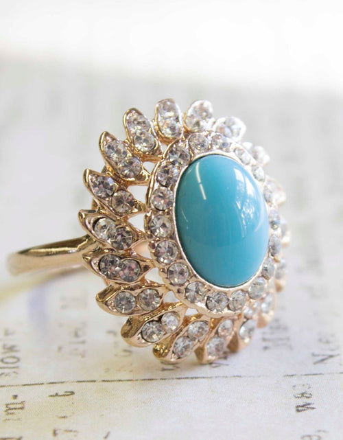 Load image into Gallery viewer, Vintage Jewelry Pinfire Opal Cocktail Ring in a 18k Gold Electroplated Setting Made in the USA by PVD Vintage Jewelry
