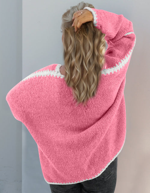 Load image into Gallery viewer, Double Take Contrast Open Front Dropped Shoulder Cardigan
