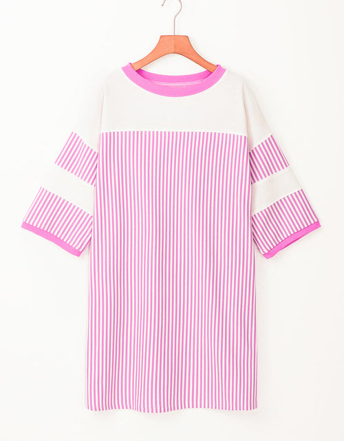 Load image into Gallery viewer, Striped Round Neck Three-Quarter Sleeve Mini Dress
